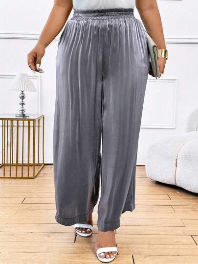 SHEIN Unity Shiny Satin Elegant High-End Wide Leg Loose Pants