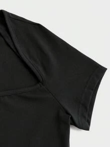 SHEIN Unity 女性夏季方領短袖T恤和魚尾設計裙子時尚休閒兩件套裝 - 黑色 - 查看 3