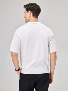 Manfinity Homme Hombres con rayas de manga corta y diseño holgado, Top de punto casual para verano