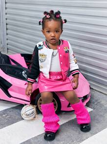 SHEIN Explorewe Baby Girl Letter Graphic Colourblock Varsity Jacket - Multicolor - View 6