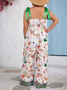 SHEIN VCAY Plus Size Allover Print Spaghetti Strap Jumpsuit For Vacation And Leisure - Multicolor - View 2