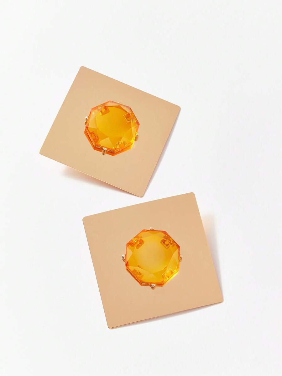 SHEIN X SAMADHI SHEIN BAE 1 Pair Of Exaggerated Metallic Polyresin Earrings - Yellow - View 1