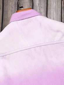 QuarKem Men's Spring Summer Ombre Long Sleeve Flip Pocket Casual Denim Shirt - Purple - View 3