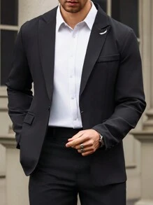 Manfinity Mode 男士純色單排釦長袖西裝外套，適用於春夏季