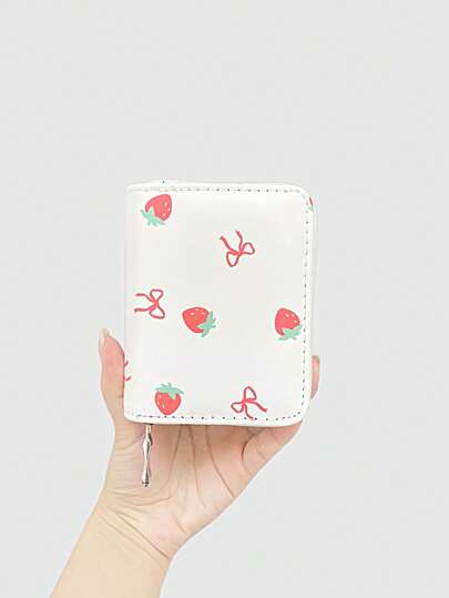 Kawaii Strawberry Print Card Holder Short Wallet Big Capacity Coin Purse Credit Card Case