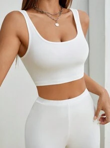 SHEIN PETITE Krótki podkoszulek w jednolitym kolorze i spodnie z prostymi nogawkami