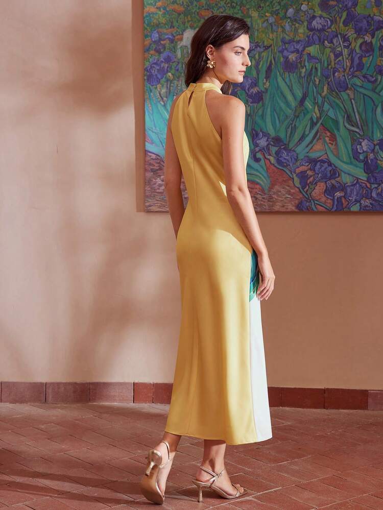 OMBRE FLORAL PRINT HALTER NECK DRESS