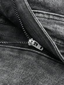 ROMWE Grunge Punk Pantalones cortos de mezclilla con bolsillo de carga gris, parche de estrella negra bordado, estilo punk libre, para mujer, escuela