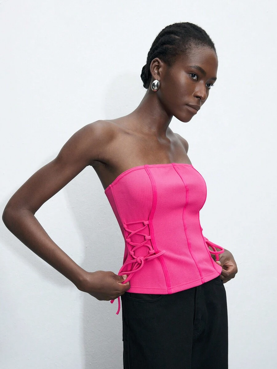 Maija Dames effen tube-top met veters, mouwloos, zomer