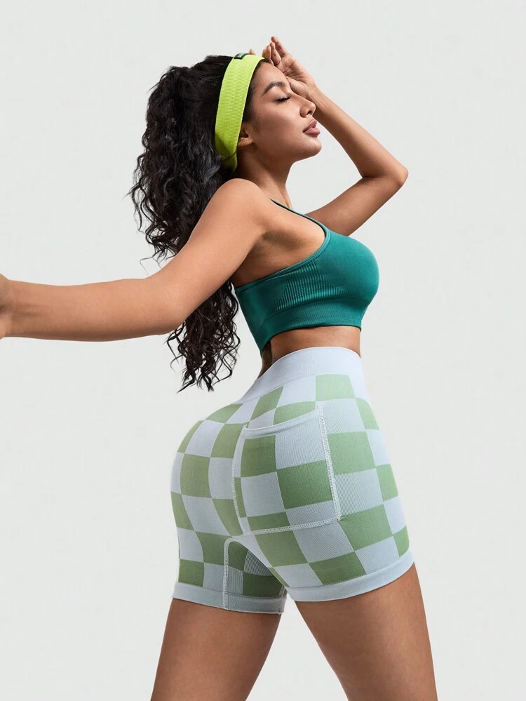 Summer High Waist Slim Fit Checkerboard Sports Shorts Booty Shorts