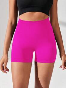 Easithlete Women's Seamless Solid Color Simple Daily Sports Shorts - Hot Pink - View 3