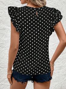 SHEIN Clasi Women's Simple Polka Dot Print Summer Shirt - Black - View 2