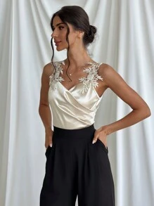 Firerie Mono elegante de mujer con escote cruzado y tirantes de encaje, para uso cotidiano