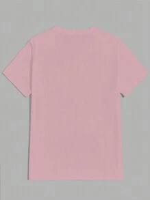 Manfinity Roghcode Men Regular-Fit Short Sleeve T-Shirt With Dark Pink Knit And Standard Code - Baby Pink - View 2