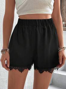 SHEIN LUNE Pantaloni scurti de damă cu tiv din dantelă
