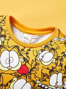 GARFIELD | SHEIN 男婴趣味卡通猫咪印花休闲圆领短袖连体衣 - 彩色 - 查看 4