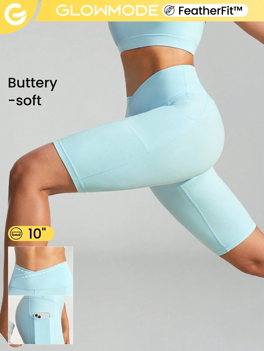 GLOWMODE 10" FeatherFit™ Cyclist Anti Roll-Down Bike Shorts Breathable Running Gym Workout - Aqua Biru - View 1
