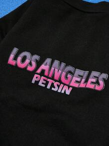 PETSIN Pet Black T-Shirt With LOS ANGELES Ombre Cool Print, Suitable For Both Cats And Dogs