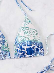 SHEIN Swim Damen Blume Muster Neckholder Bikini-Set mit zufälligem Muster für Urlaub und Sommer