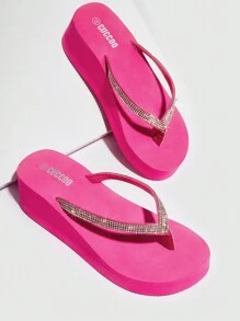 Woman Shoes Rhinestone Decor Slip-On Flip Flops For Summer Vacation Shoes Summer Party Baddie Chic Gorgeous Style Spring Shoes Spring Break Easter For Casual Beach Style