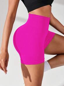 Easithlete Women's Seamless Solid Color Simple Daily Sports Shorts - Hot Pink - View 6