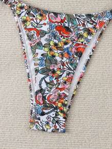 SHEIN Swim Women's Floral Print Holiday Bandeau Bikini Set, Sexy Bikini Set, Print Random Summer - Multicolor - View 3
