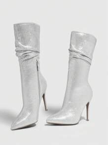 CUCCOO SZL 女士水钻装饰细高跟尖头经典靴，迷人户外靴情人节