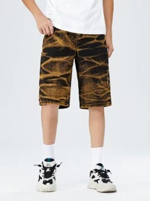 Tween Boy Street Style Cool Heavy Wash Color Block Elastic Waist Denim Shorts - Black - View 1