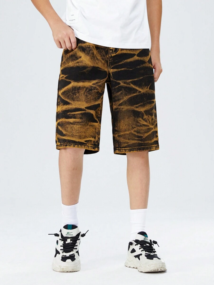 Tween Boy Street Style Cool Heavy Wash Color Block Elastic Waist Denim Shorts - Black - View 1