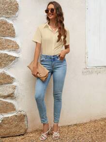 SHEIN Clasi Camisa casual de verano para mujer de unicolor con manga corta