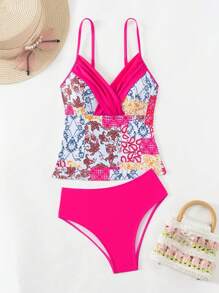SHEIN Swim Women Vintage Printed 2pcs Vest And Swimwear Set With Swimming Trunks For Holiday Summer - Multicolor - View 5