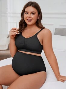 Plus Size Solid Color Simple Style Bra & Panty Set