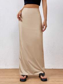 Muchica Falda larga elegante de color kaki para mujer, con longitud hasta el suelo para el verano