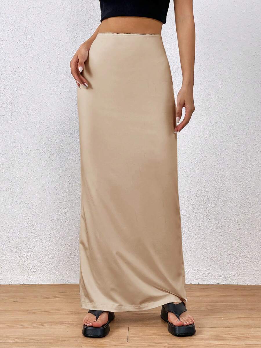 Muchica Falda larga elegante de color kaki para mujer, con longitud hasta el suelo para el verano