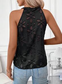 SHEIN Clasi Camisa sin mangas para mujer con cuello recortado y detalles de flor con corte de tijera, blusas sin mangas