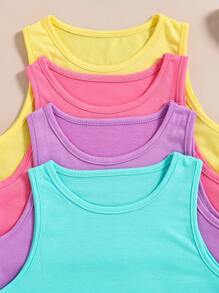 SHEIN 4pcs Holiday,Summer,TravelTween Girl Solid Color Simple Everyday Summer Top