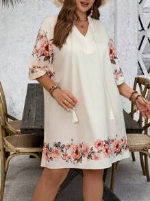 SHEIN VCAY Plus Size Vacation  Boho Floral Printed V-Neck Women Dress - Multicolor - View 5