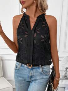 SHEIN Clasi Camisa sin mangas para mujer con cuello recortado y detalles de flor con corte de tijera, blusas sin mangas