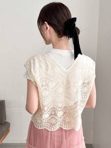 FRIFUL Women's Plain Simple Lace Decorated Tank Top - White - View 3