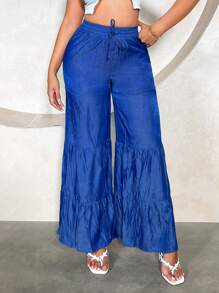 SHEIN SXY 女式夏季度假牛仔效果长沙滩裤 - 藍色 - 查看 1