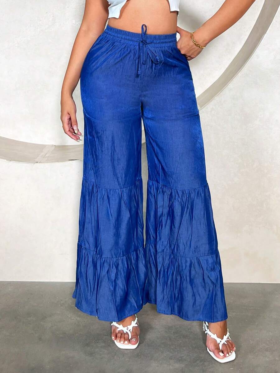 SHEIN SXY 女式夏季度假牛仔效果长沙滩裤 - 藍色 - 查看 1