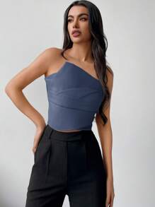 Aloruh Top sans bretelles minimaliste de couleur unie avec un design simple pour femmes - Bleu azur - Voir 3