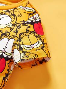 GARFIELD | SHEIN 男婴趣味卡通猫咪印花休闲圆领短袖连体衣 - 彩色 - 查看 5
