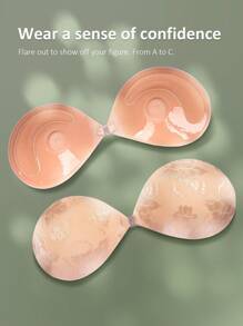 Lace Adhesive Bra With Front Buckle, Push-Up - Khaki - View 1