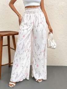 SHEIN Privé Women's Summer Elegant, Floral Printed, Pleated High Waisted Long Pants, Perfect For Daily Wearing, Vacation, Party, Music Festival And Ins