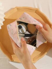 ROMWE Kawaii Hand-painted Cute Cat Pattern Octagonal Velvet Cosmetic Bag