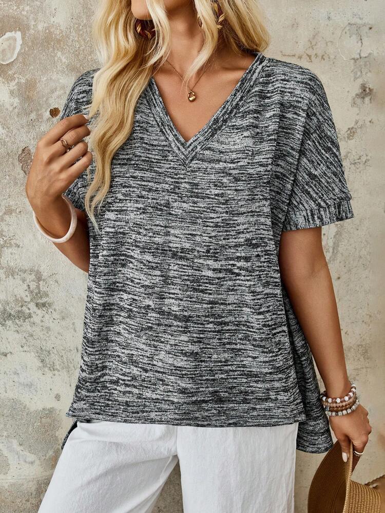 Loose Fit Short Front Long Back T-Shirt For Holiday & Leisure