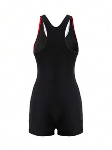 SHEIN Swim Жіночий цільний купальник з круглим вирізом та кольоровими блоками, підходить для носіння на пляжі або біля басейну влітку, літній пляж - Різнокольоровий - Переглянути 3