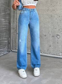RueChic Jean droit délavé bleu clair