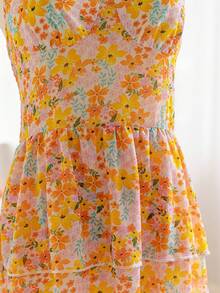 Soleia 夏日假日花卉印花多層蛋糕連衣裙，開叉和細肩帶 - 彩色 - 查看 7